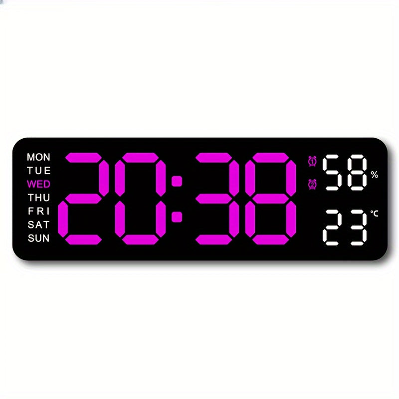 Digital Wall Clock with Large Display Temperature Humidity Weather Icons USB Powered Wall Mount