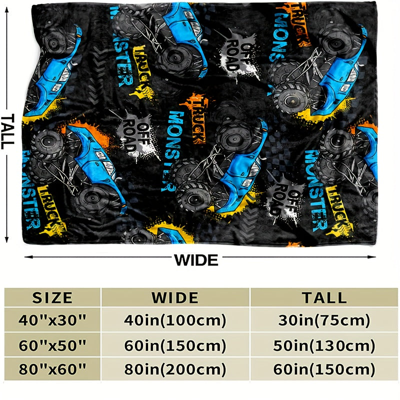 Monster Truck Flannel Blanket for Bed Sofa Home Decor Cozy Durable