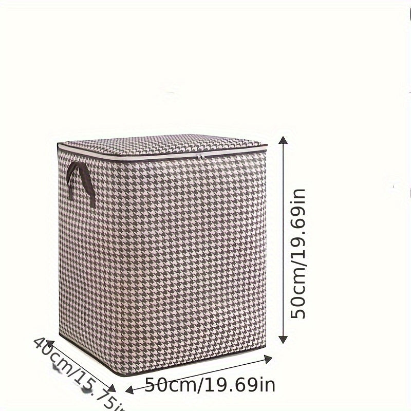 Houndstooth Fabric Storage Box for Clothes and Quilts Dustproof Moistureproof with Handles