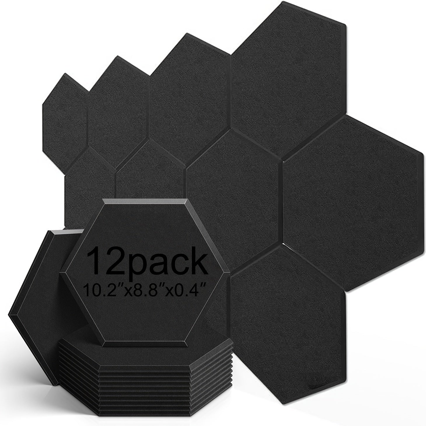 12-Pack Self-Adhesive Hexagonal Acoustic Panels 10.2 x 8.8 Inches for Home Office Studio