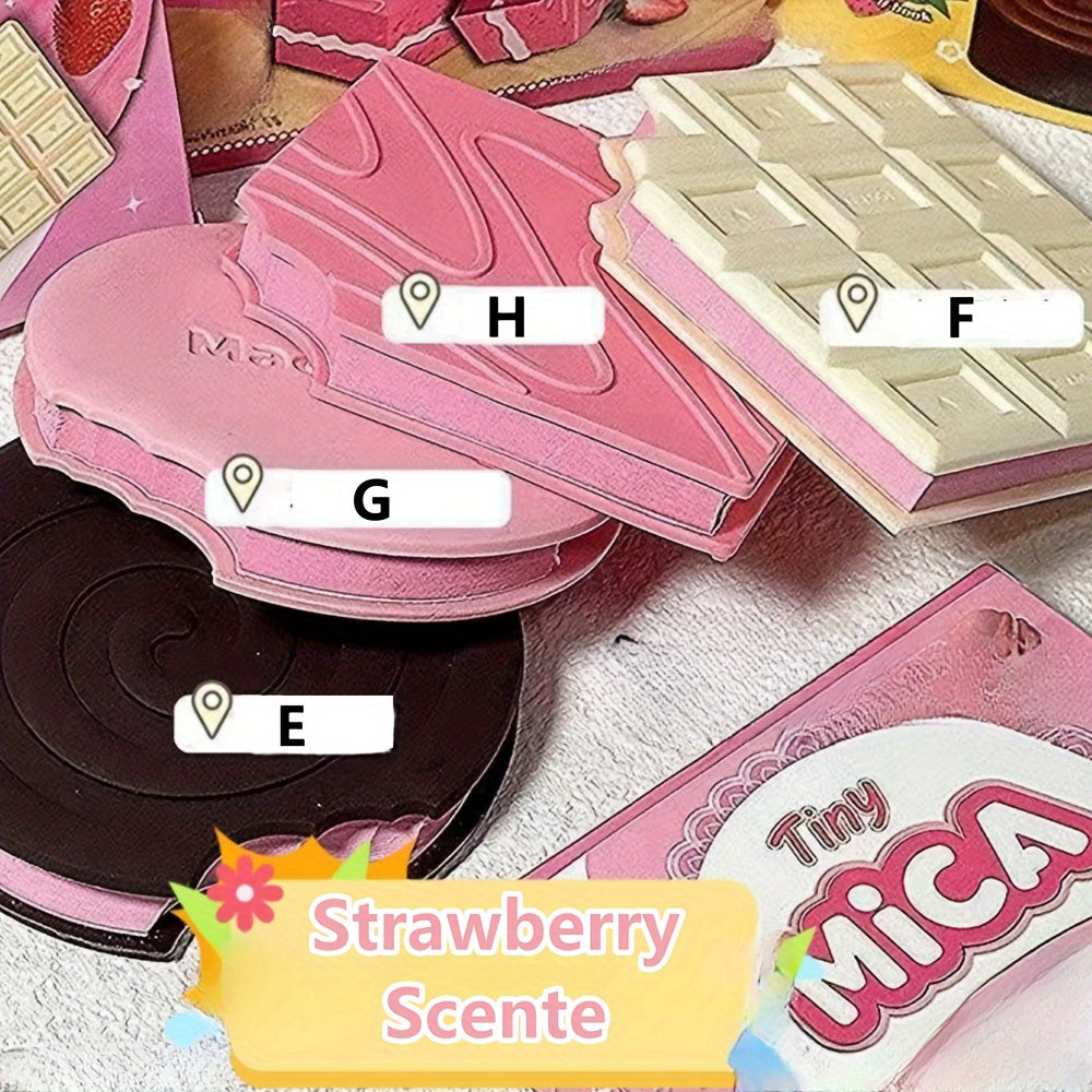 Mini Notebook in Chocolate Macaron Waffle Strawberry Shortcake Design with 80 Tear-Off Pages