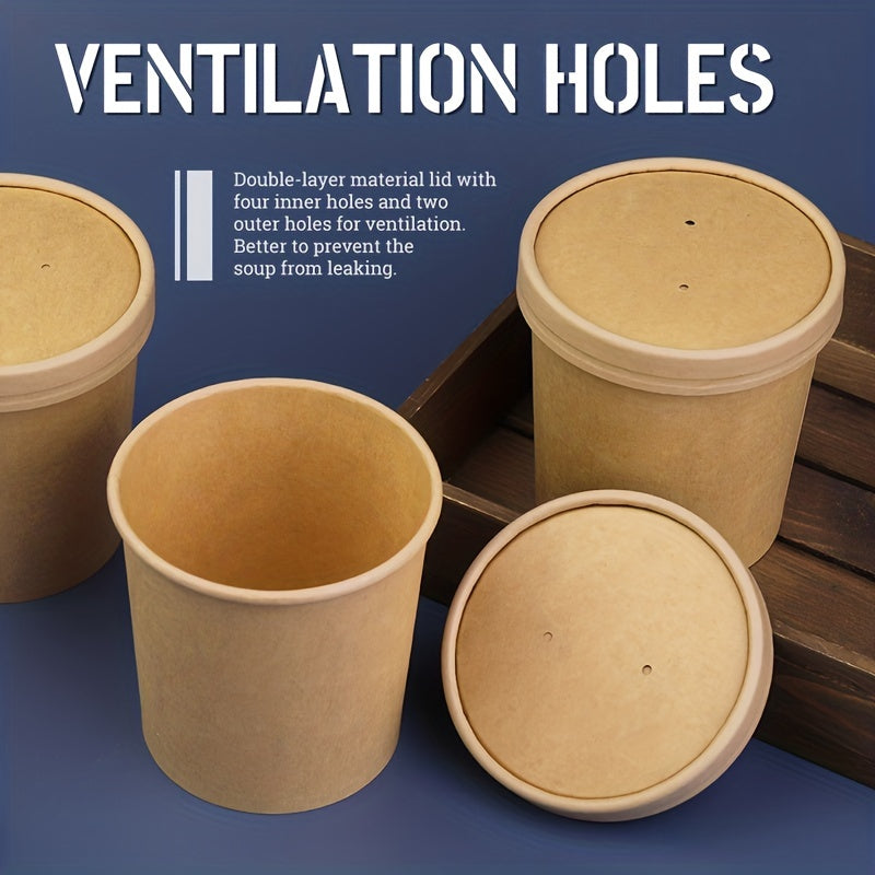 50 Pack Paper Bowls with Lids 16oz Disposable Soup Cups Food Containers Brown