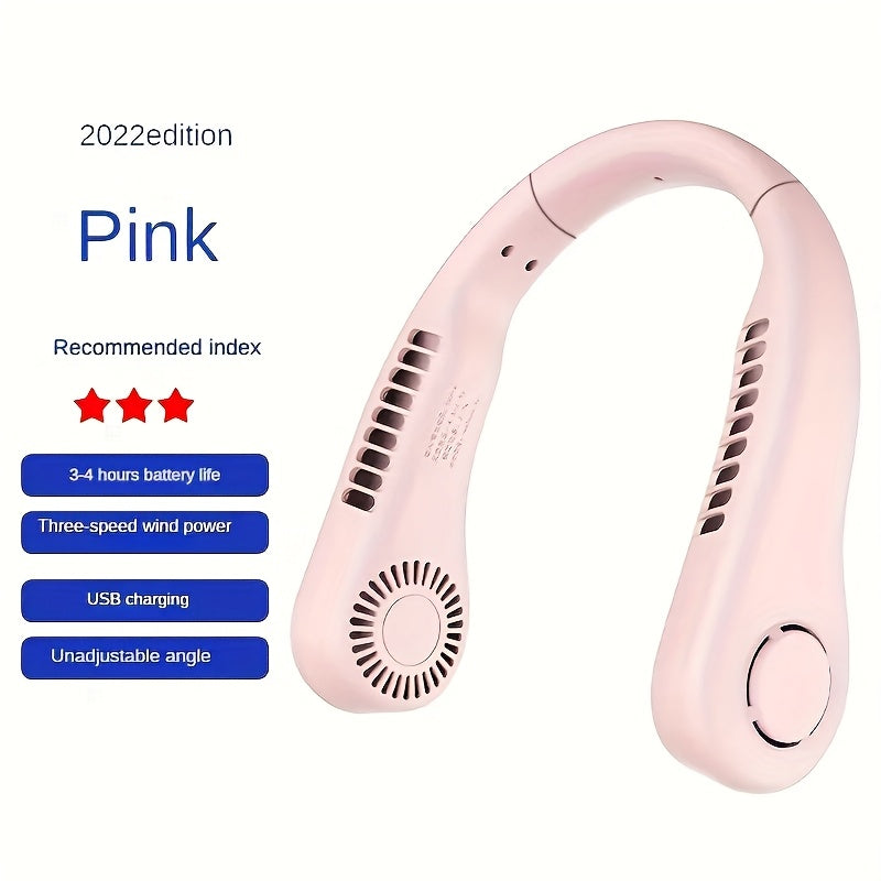 Portable USB rechargeable neck fan with long-lasting battery for home office outdoor use