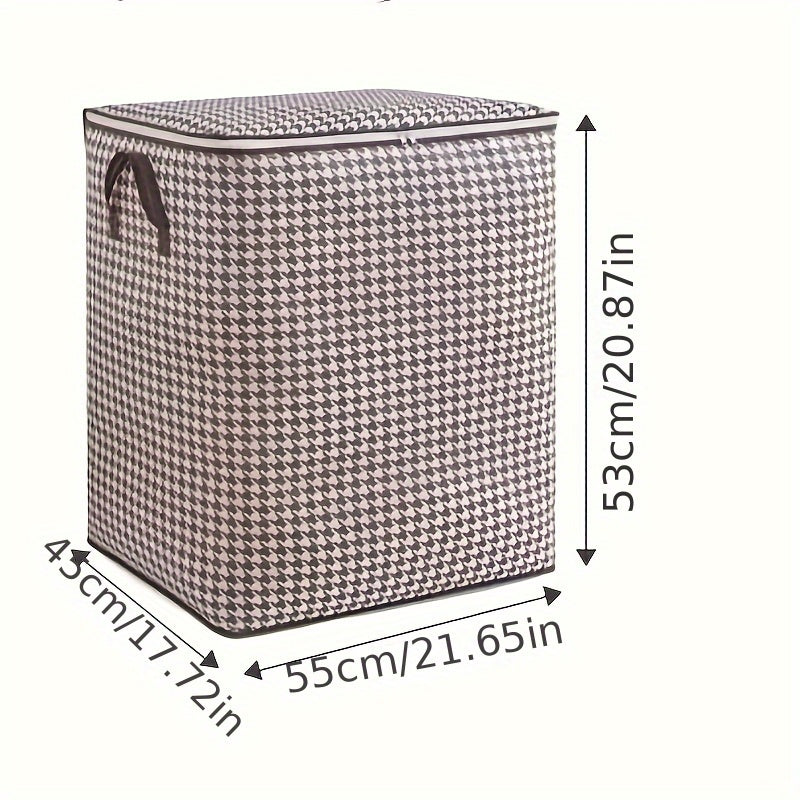 Houndstooth Fabric Storage Box for Clothes and Quilts Dustproof Moistureproof with Handles