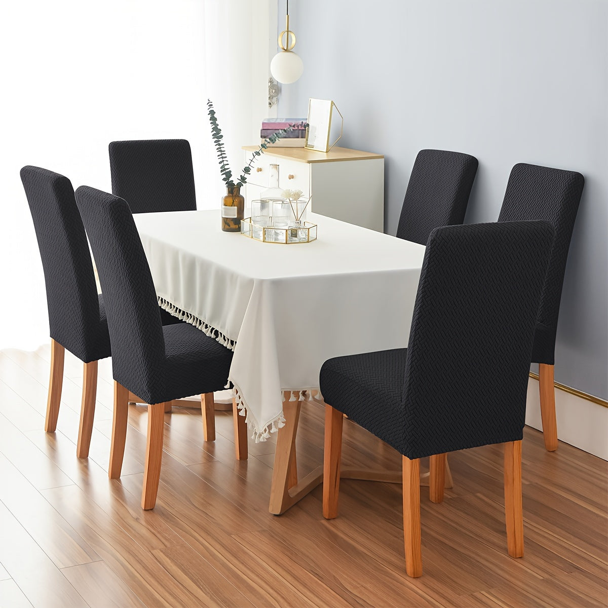 4/6pcs Velvet T-Shaped Elastic Chair Covers for Dining Room and Kitchen