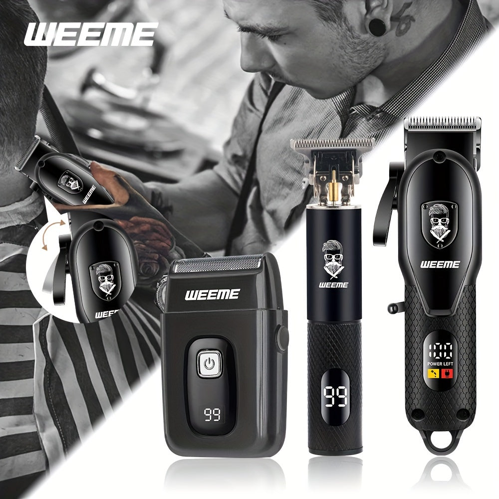 WEEME TZ811 Профессиональный набор для ухода за мужчинами - 3 предмета Электрический триммер для волос и бороды, перезаряжаемый через USB с точной стрижкой, идеальный подарок для него.