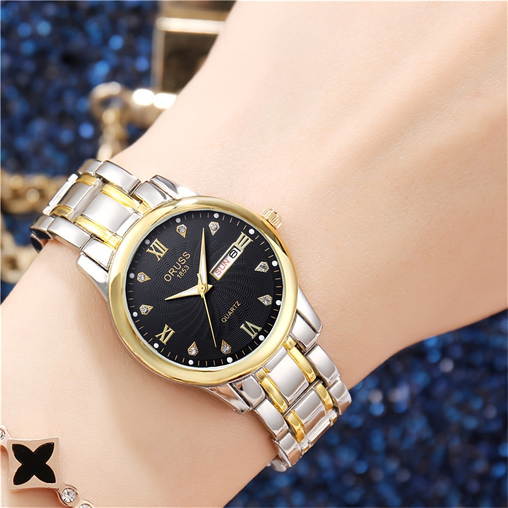 Women's Quartz Watch with Calendar Roman Numerals and Elegant Design