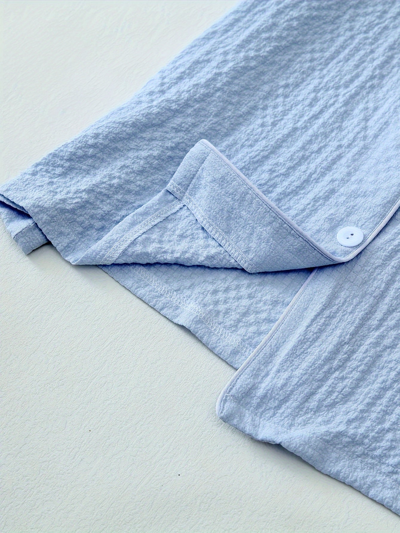 Women's Light Blue Heart Embroidery Pajama Set Short Sleeve Top and Shorts Sleepwear