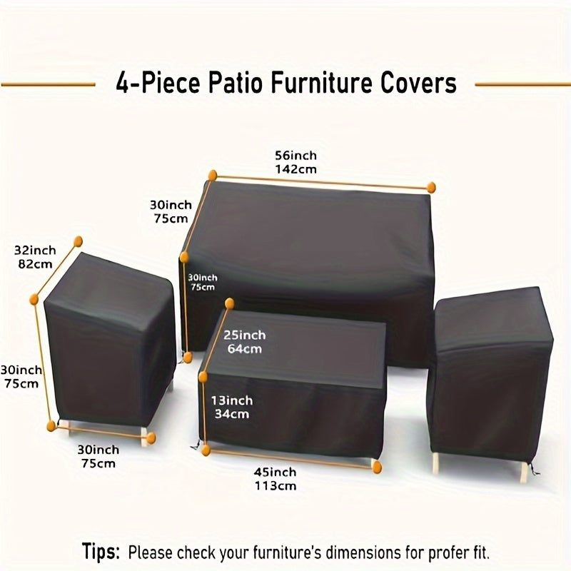 Heavy Duty Waterproof Outdoor Patio Furniture Cover Set for Loveseat, Chairs, and Coffee Table Black