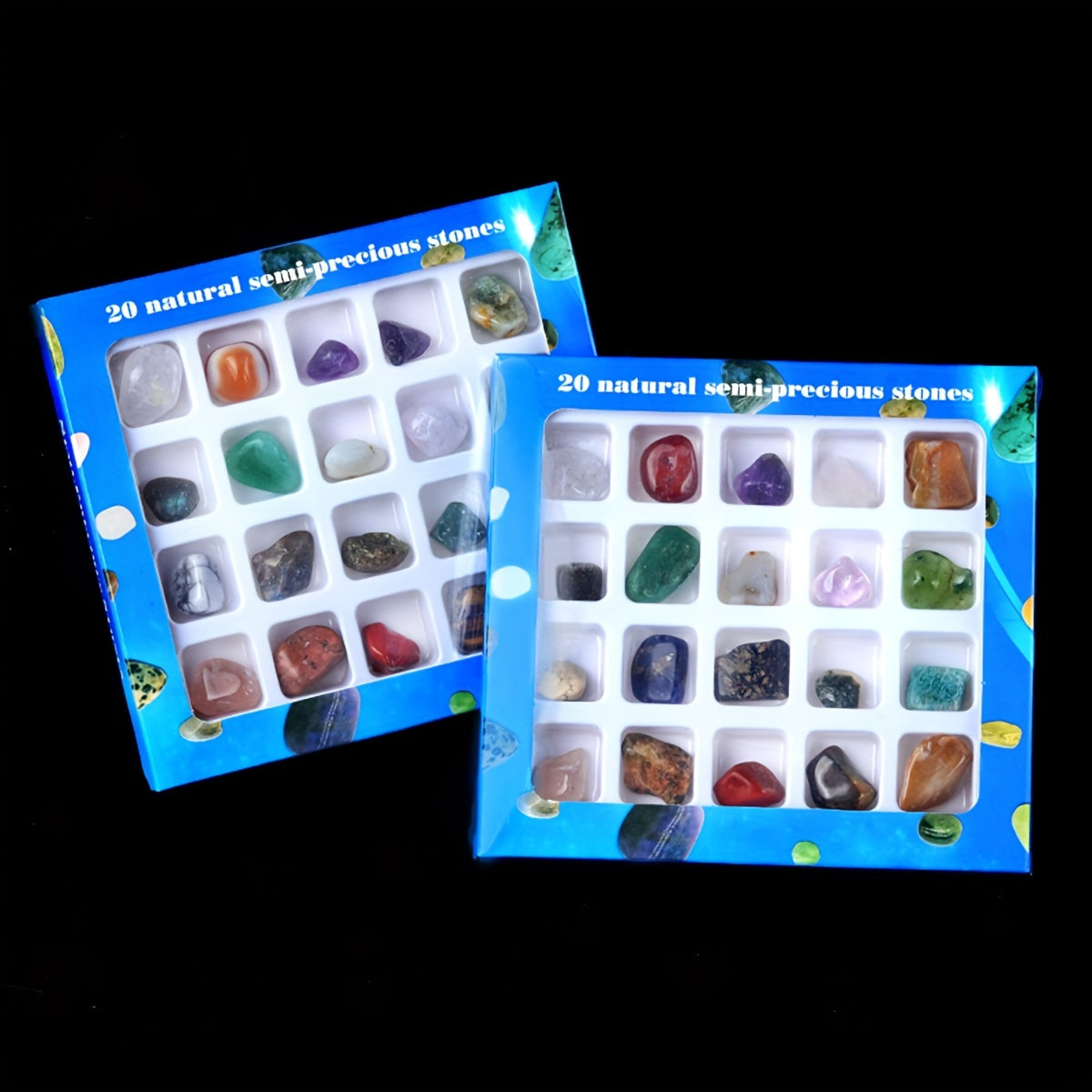 Natural Stone Gift Box with 20 Pieces for Science Education and Decoration