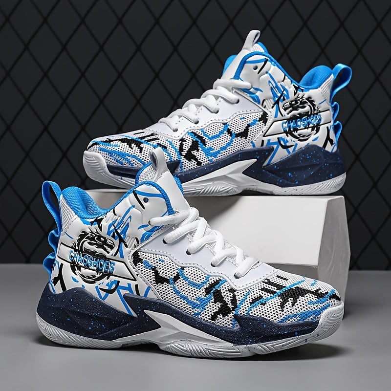 Boys Woven Basketball Shoes Mid Top Lace Up Non Slip All Season Sneakers