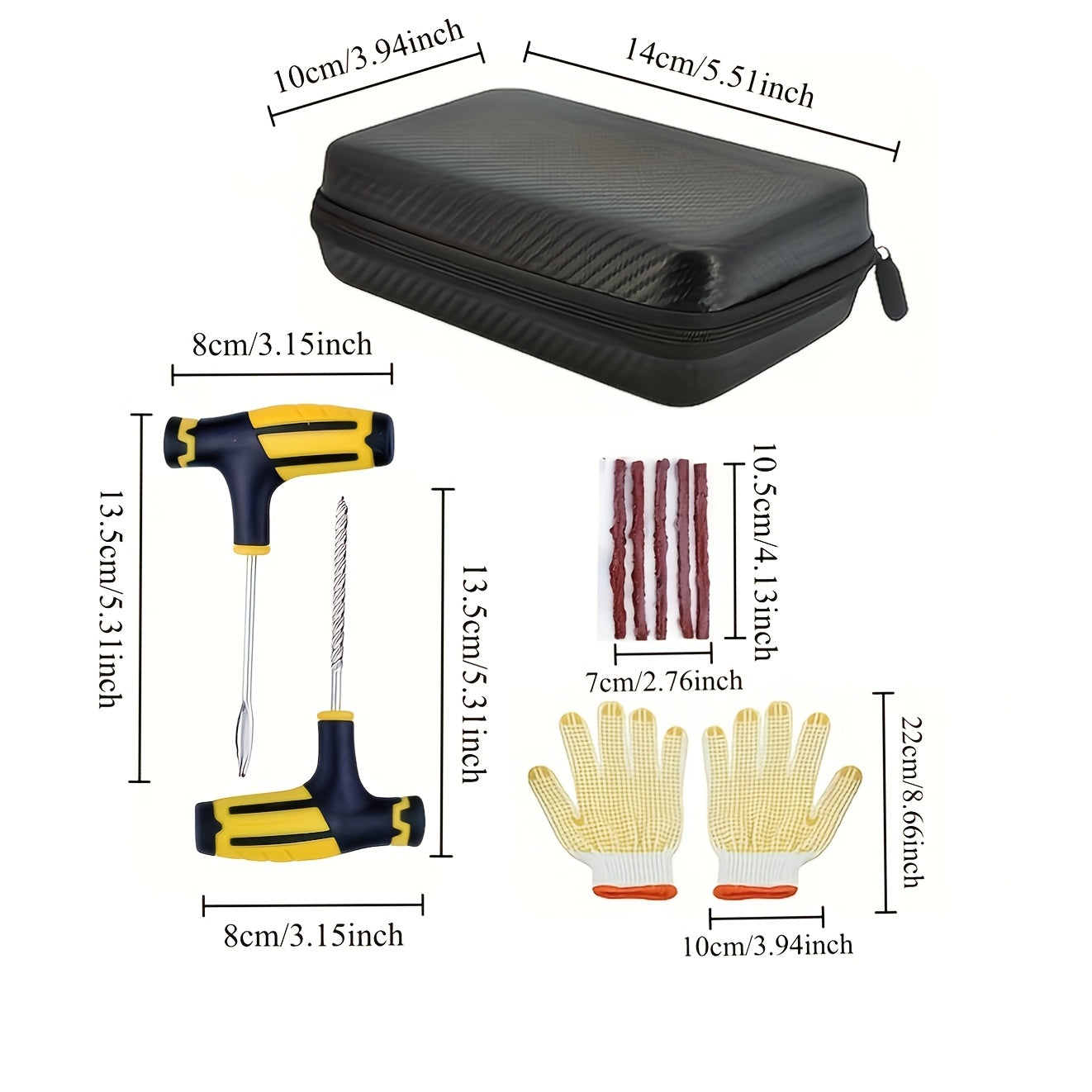 Universal Tire Repair Kit with Faux Leather Case Multi-Tool for Cars Trucks RVs