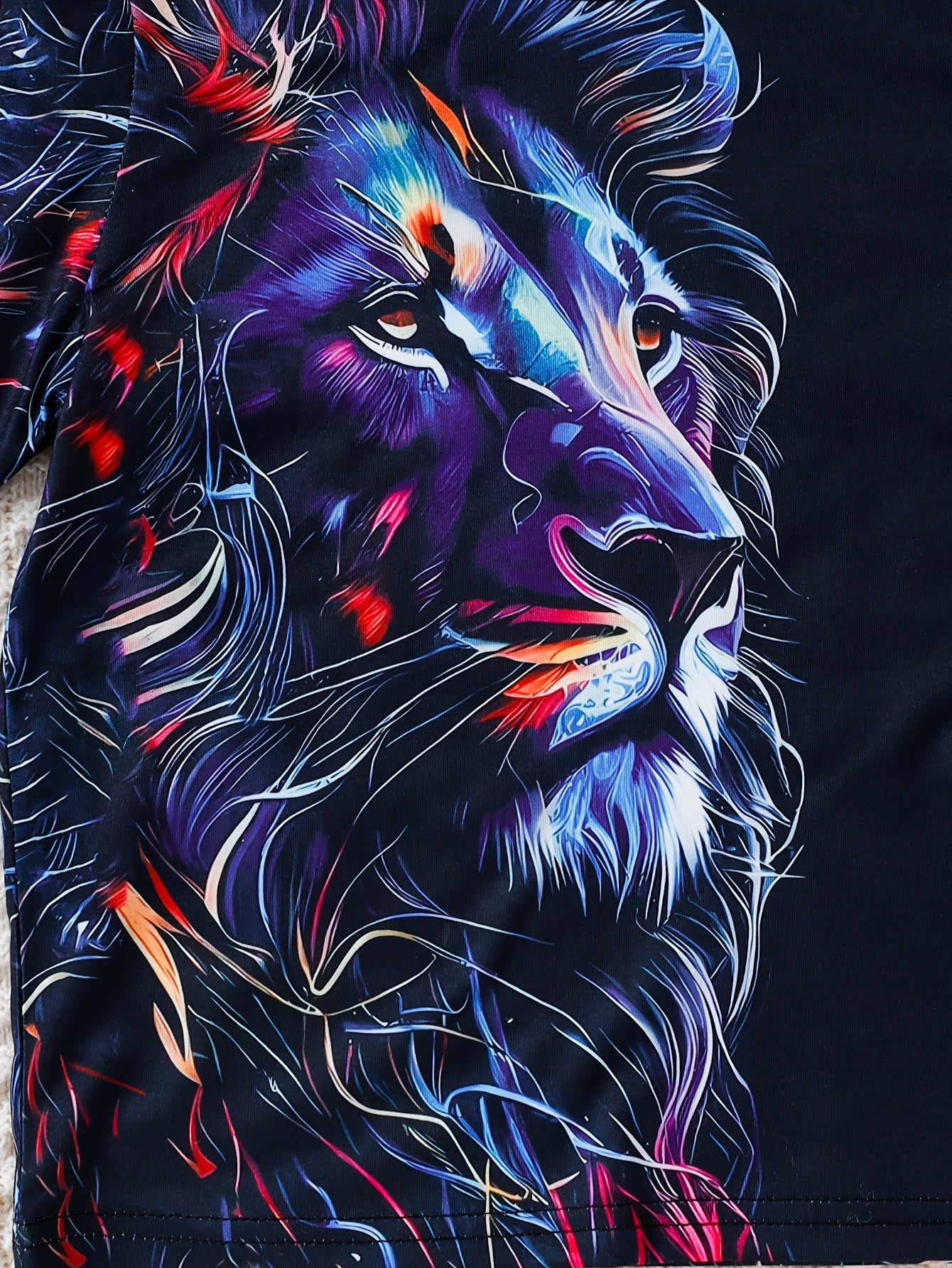 Boys' Lion Print Long Sleeve Top and Faux Denim Pants Set Fall Winter Casual Stretch Fabric