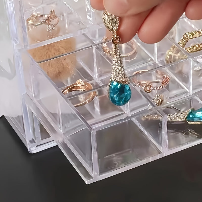 Transparent Jewelry Drawer Organizer Box with 120 Compartments for Rings Earrings and Necklaces