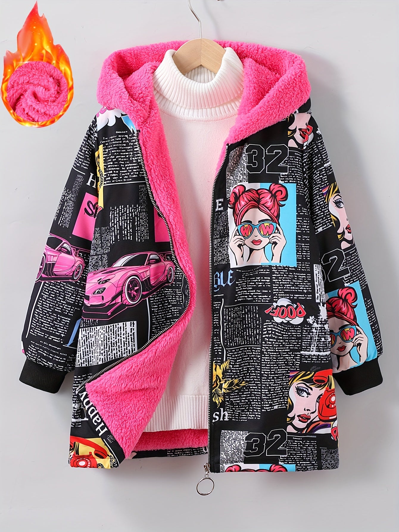 Детская девочка с капюшоном куртка из полиэстера с граффити-принтом для осени и зимы 118-155 см