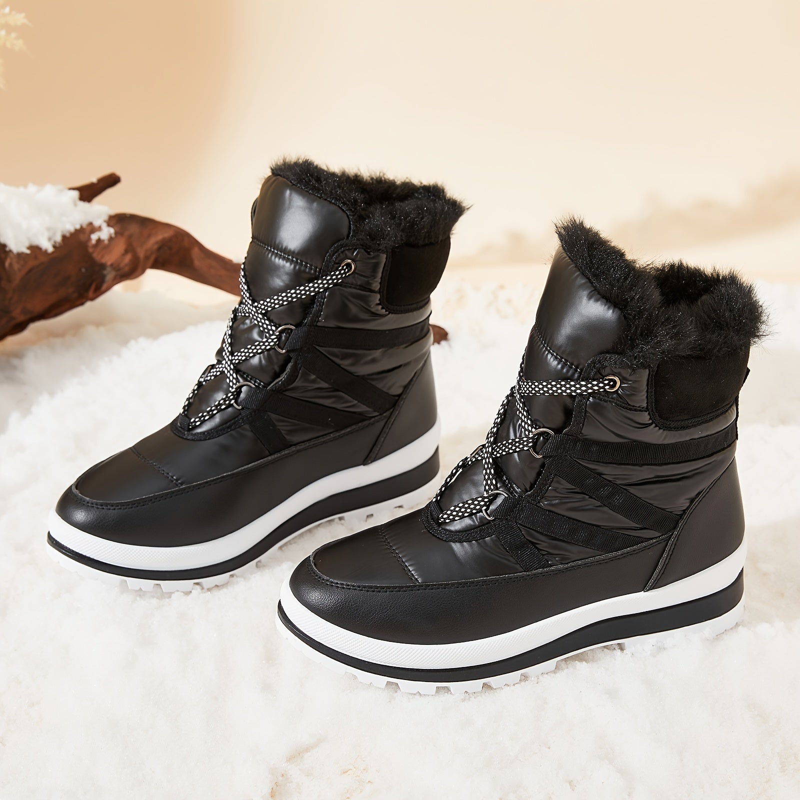 Women's Fleece-Lined Mid-Calf Winter Boots with Thick Platform Sole