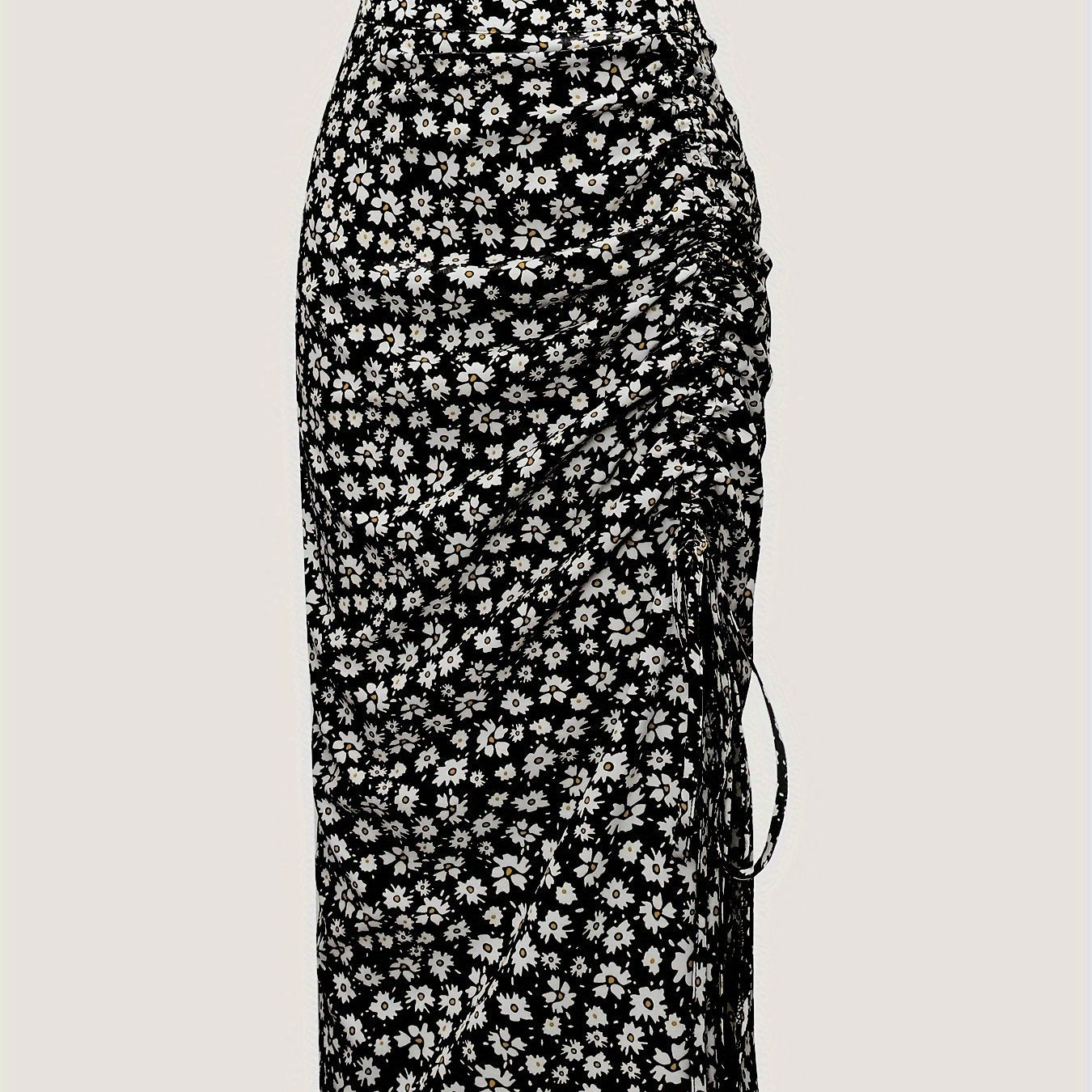 Юбка с цветочным принтом, с завязками и сборкой, юбка миди с высокой талией для весны и лета, женская одежда