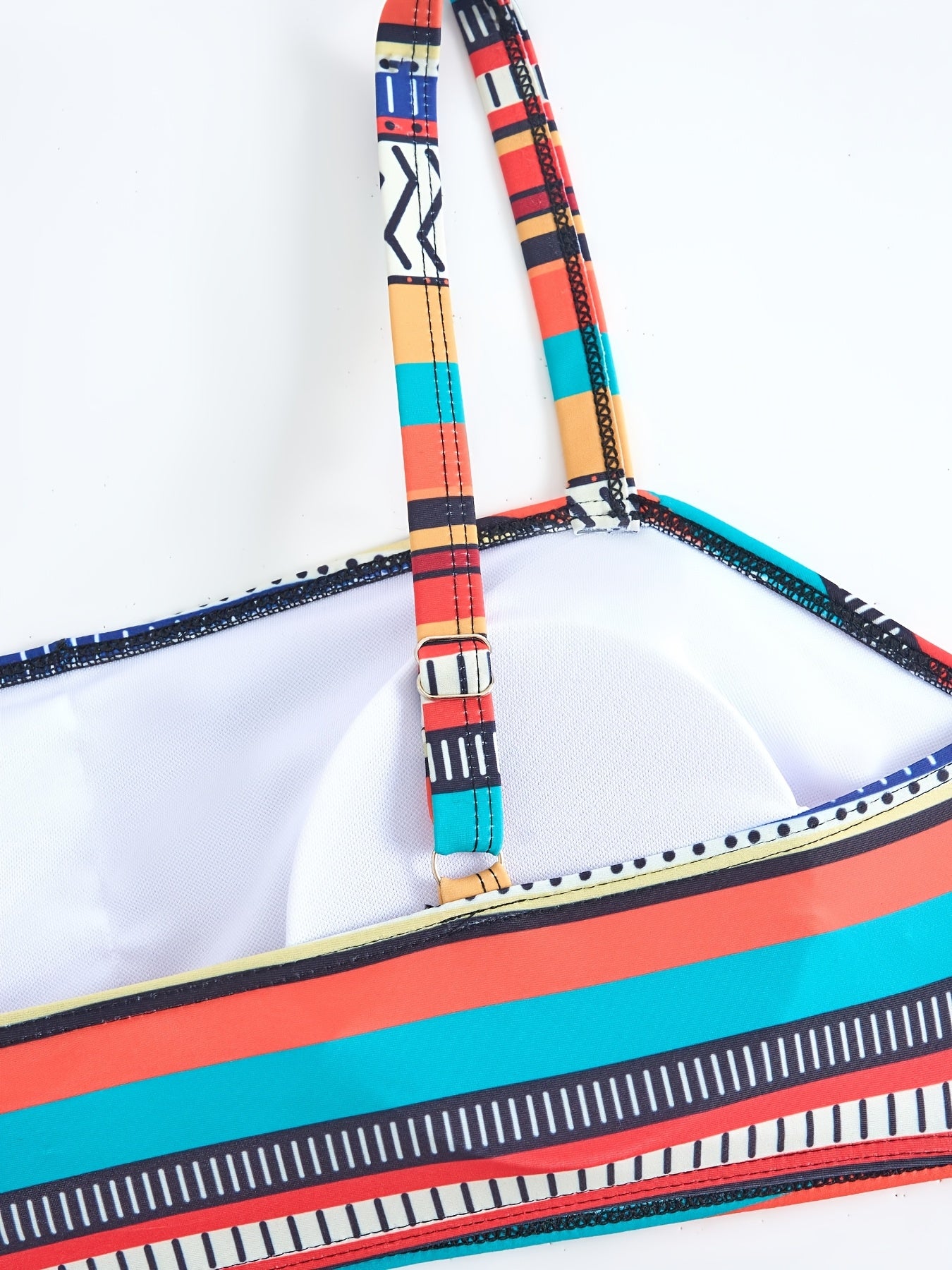 Set of 4 Geometric Pattern Swimsuits for Women with Crew Neck, Removable Chest Pads and Medium Stretch Polyester Fabric