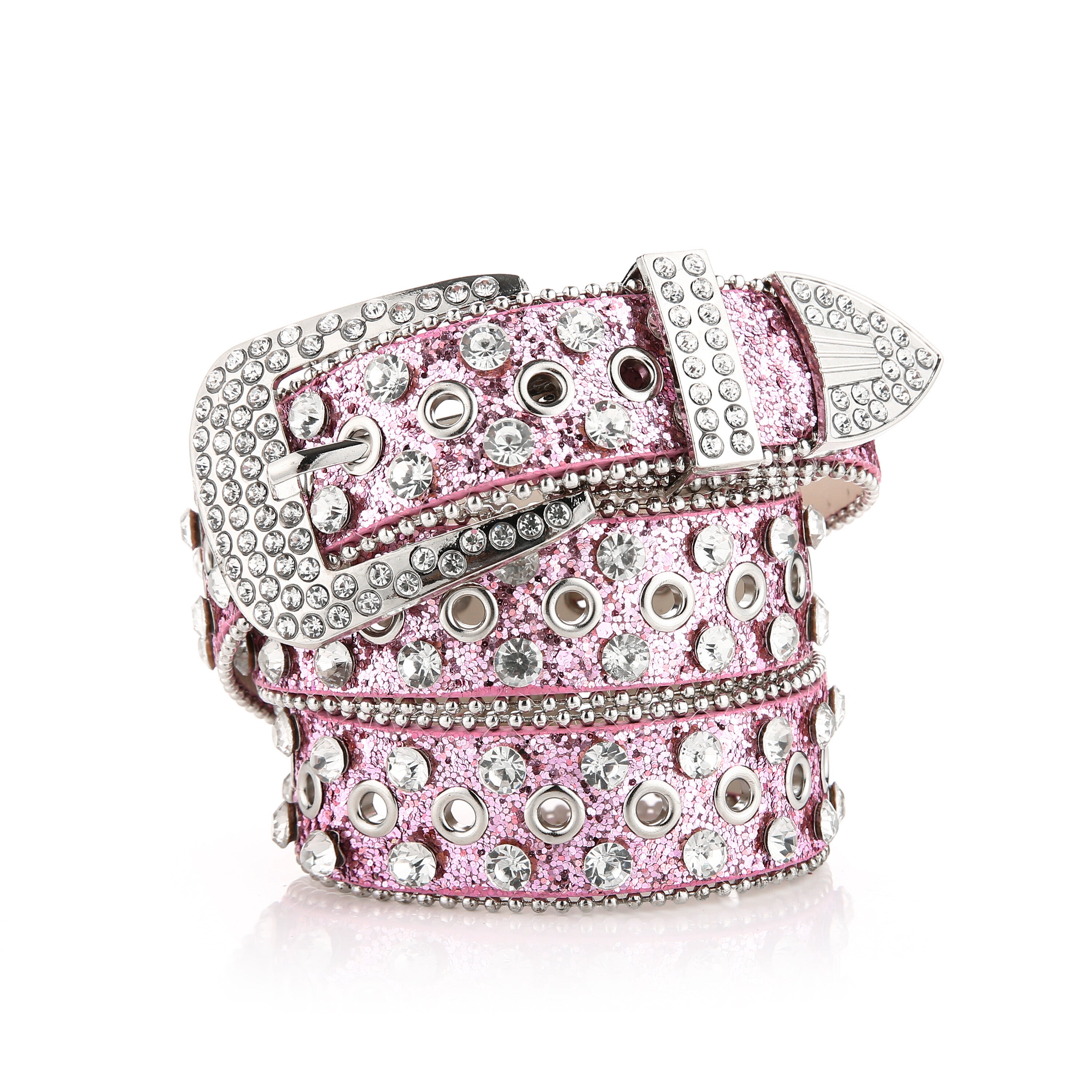 Ayollarlar uchun charm kamar, yaltirab turgan olmoslar, marjon bezaklari va oltin tokchali buckl bilan