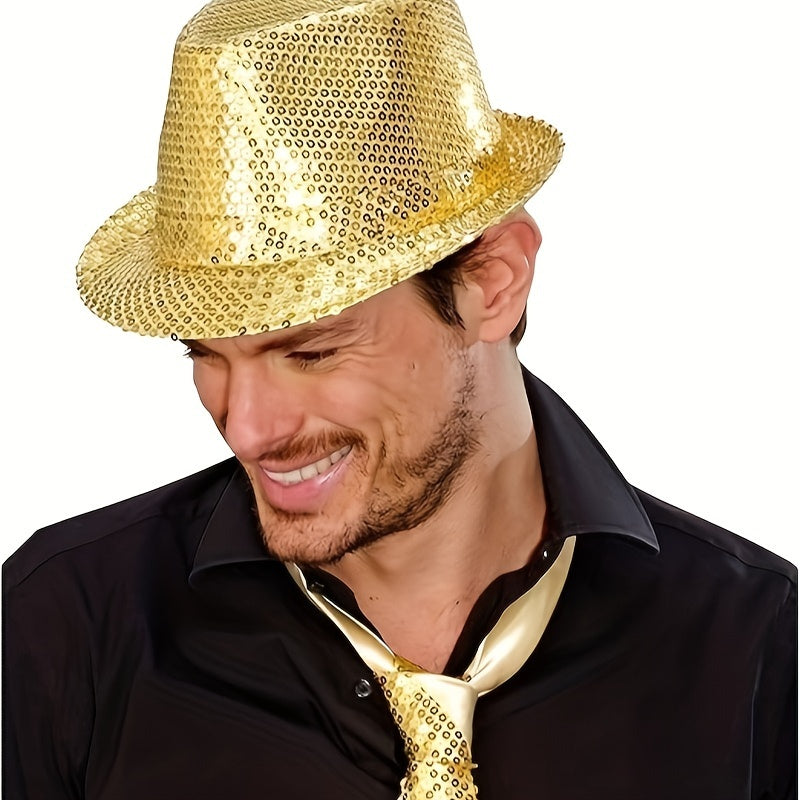 Set of Three Disco Sequin Fedora Hats for 70s Retro Party Costume Accessories