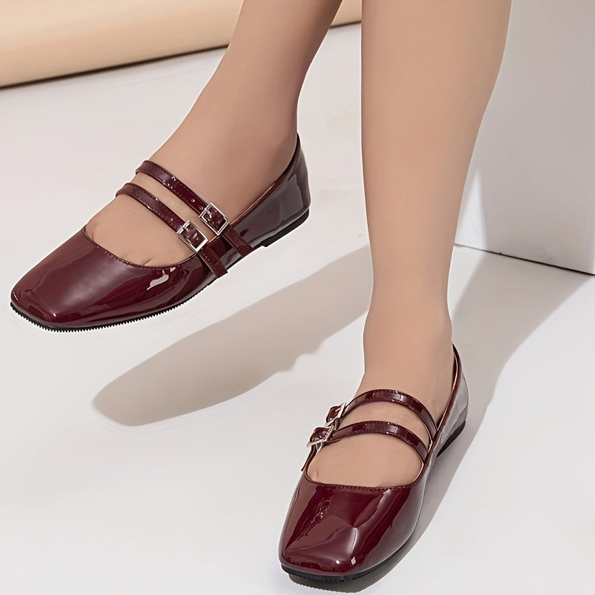 Women's Casual Mary Jane Flats with Buckle Closure and TPR Sole