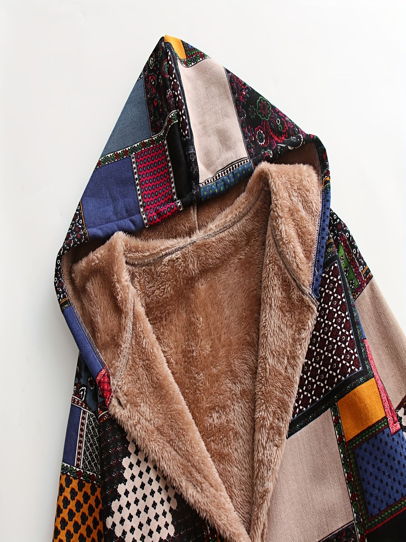 Большая женская толстовка с капюшоном из плюша, зимняя, оверсайз, с геометрическим узором