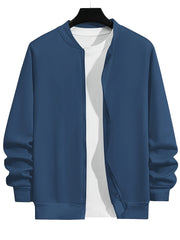 Men's Plus Size Lightweight Polyester Fall Jacket with Baseball Collar Zip-Up Brown White Interior