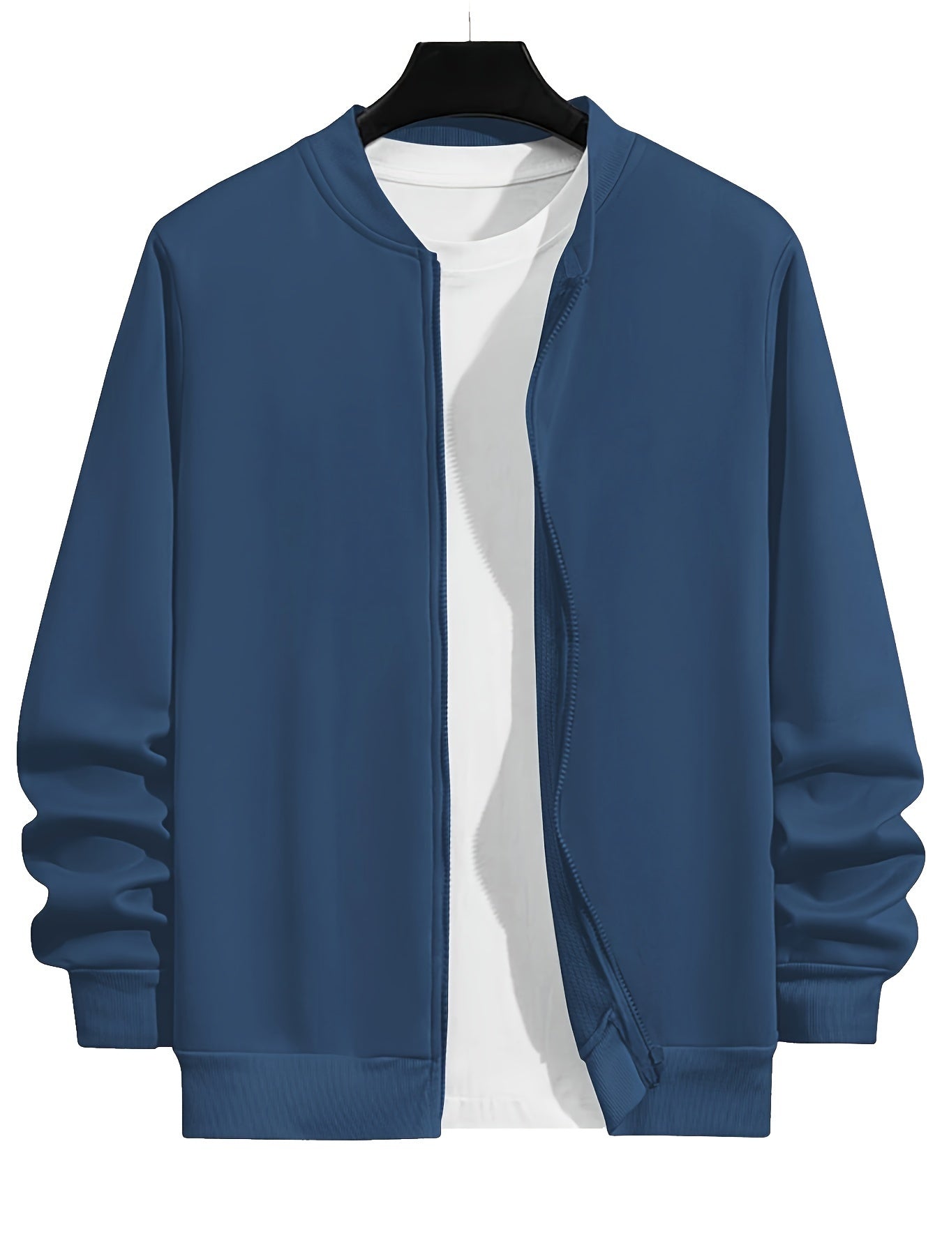 Men's Plus Size Lightweight Polyester Fall Jacket with Baseball Collar Zip-Up Brown White Interior