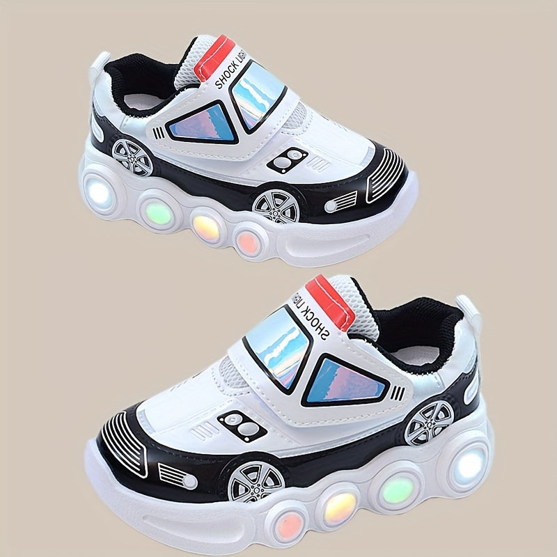 Boys Girls Light-Up Cartoon Car Sneakers Spring Summer Soft Bottom Trendy Shoes