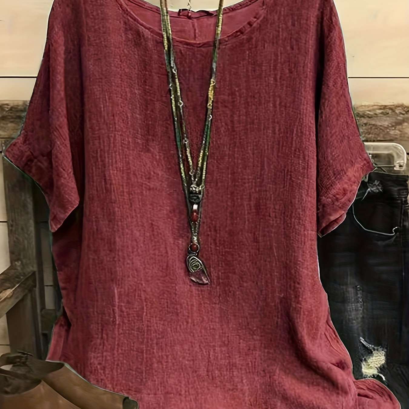 Women's Plus Size Pink Short Sleeve Casual Top Lightweight Polyester Blend Crew Neck Spring Summer Fall