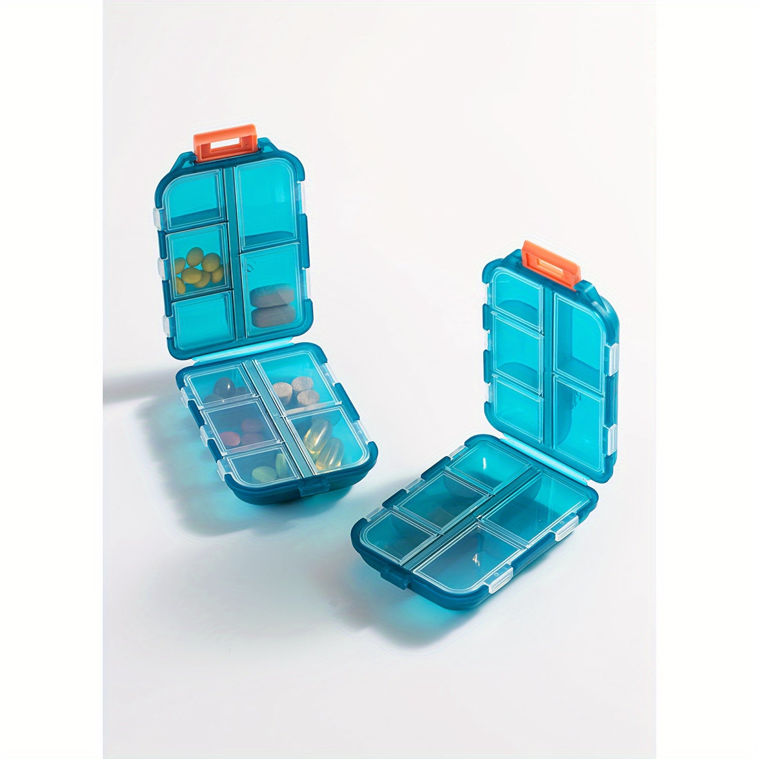 Organizador de pastillas de doble capa con 10 compartimentos y tapas individuales para viajes