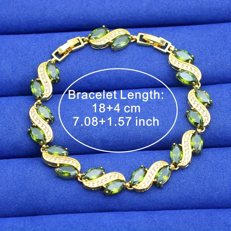 Women's Vintage Cubic Zirconia Jewelry Set with Tennis Bracelet Earrings Pendant Necklace Ring