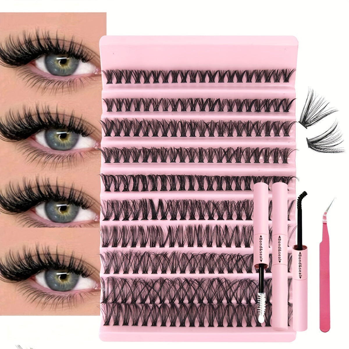 DIY Lash Extension Kit with D Curl Individual Lashes and Clusters for Fuller Longer Eyelashes