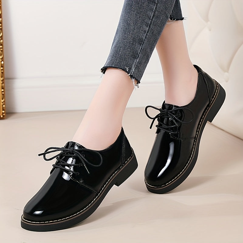 Women’s Black Synthetic Oxford Shoes, Lace-Up, All-Season, Comfortable