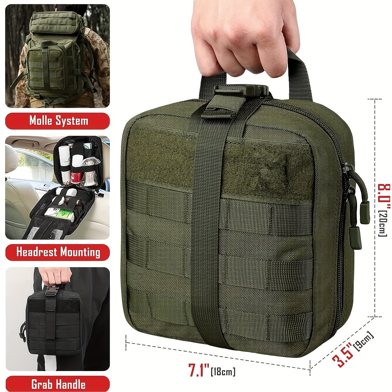 Tactical First Aid Kit with Quick-Release EMT Pouch MOLLE System Nylon Bag Green