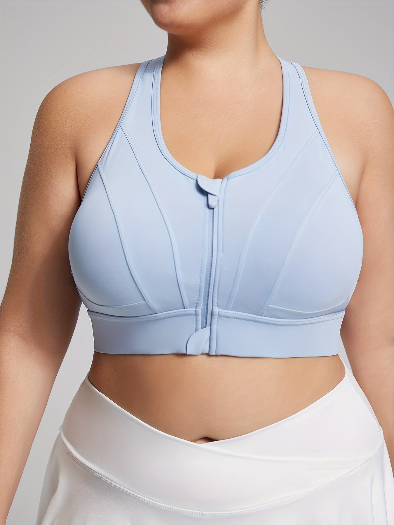 Plus Size Women's Zipper Sports Bra Yoga Vest with Padded Bust and Back Support