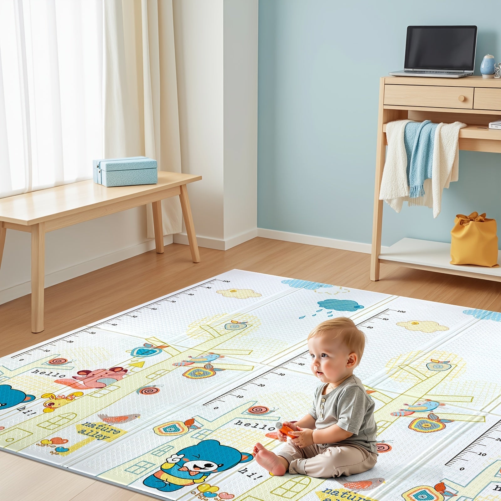 Waterproof Non-Slip Double-Sided Play Mat for Crawling and Learning with Travel Bag