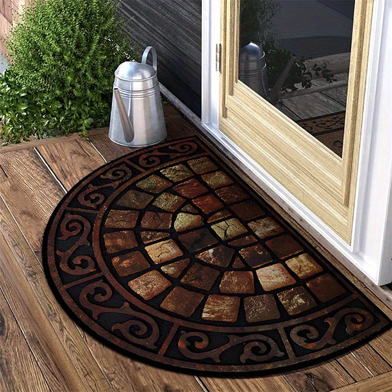 Half-Circle Velvet Door Mat Non-Slip Rug for Home Kitchen Decor Durable Polyester