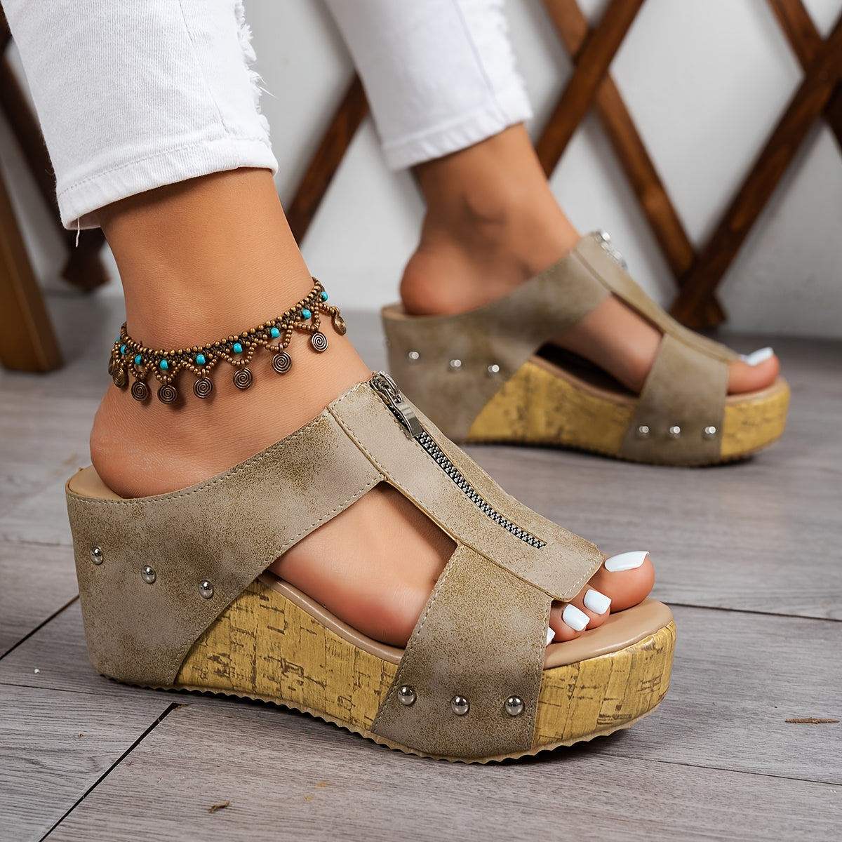 Women's Wedge Slide Sandals Open Toe Vintage Summer Comfortable