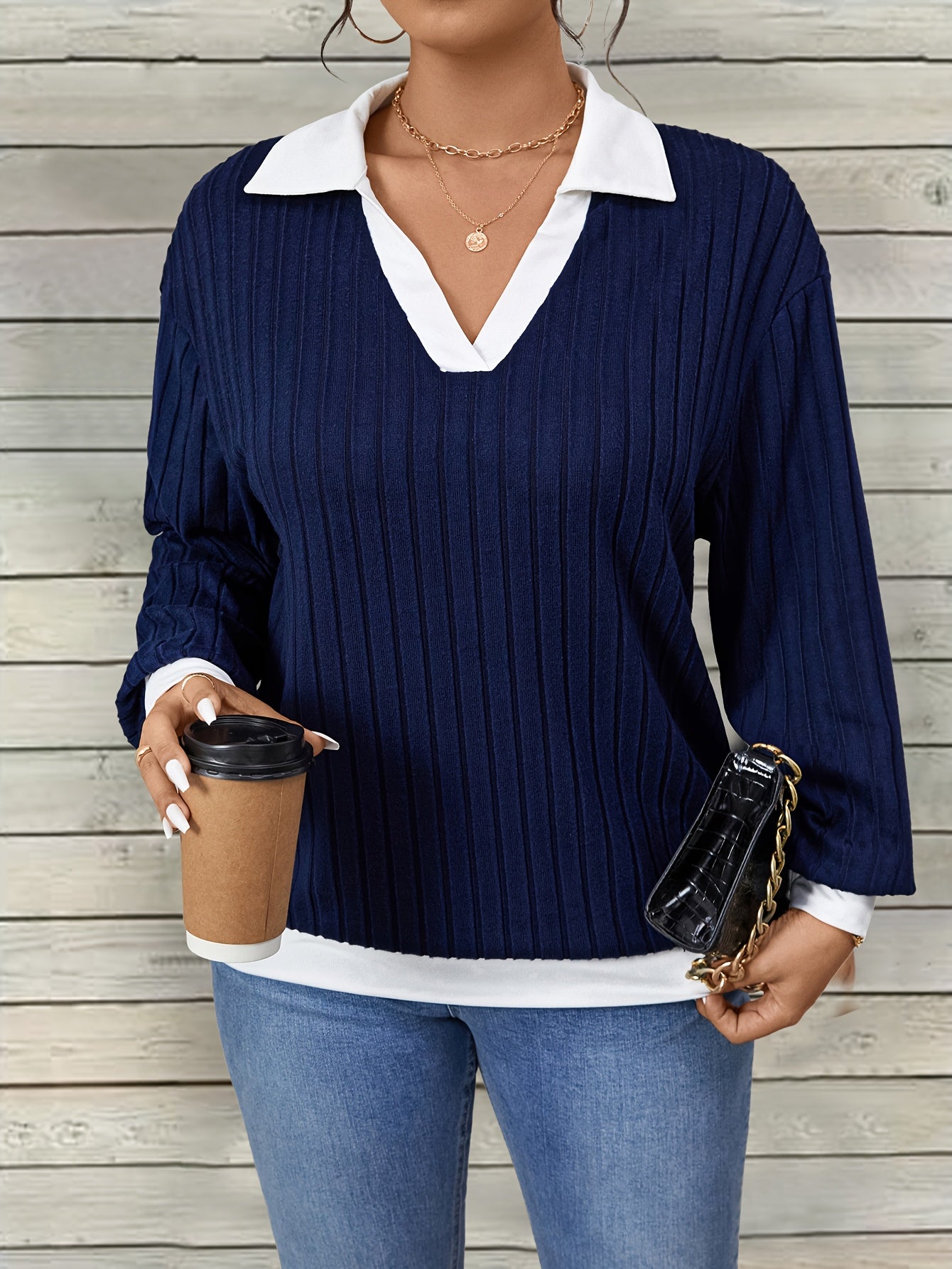 Plus Size Women's Color Block Top Casual Shirt Large Size