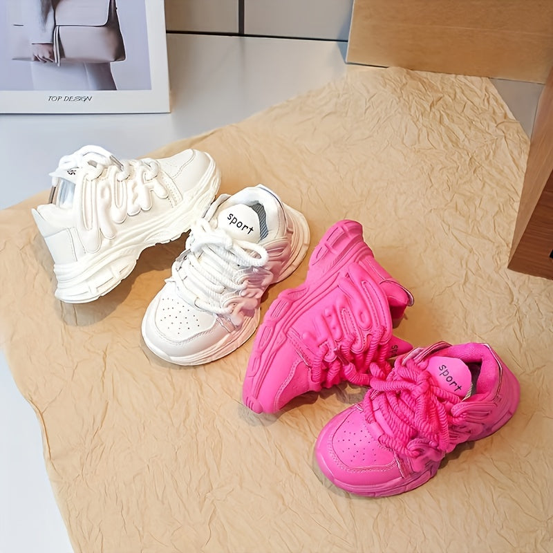 Girls' Breathable Microfiber Synthetic Leather Casual Sneakers with Anti-Slip Rubber Sole