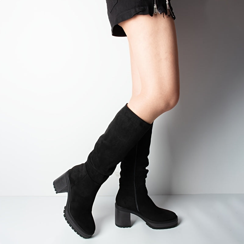 Women's Knee-High Platform Boots Synthetic Textured Chunky Heel All-Season