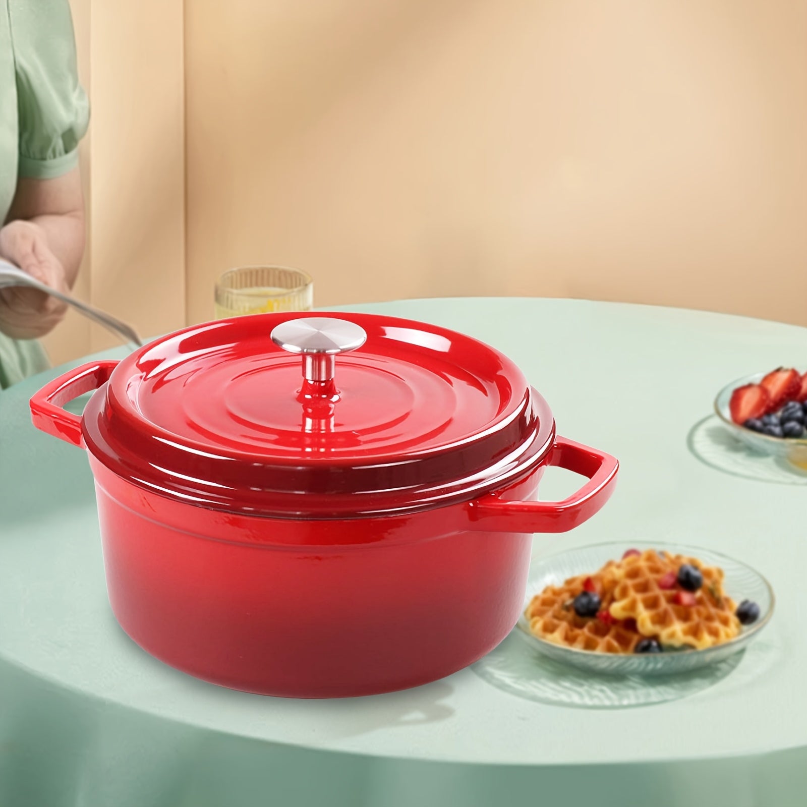 Durable Red 24cm Non-Stick Enamel Cast Iron Stew Pot for Stewing and Boiling