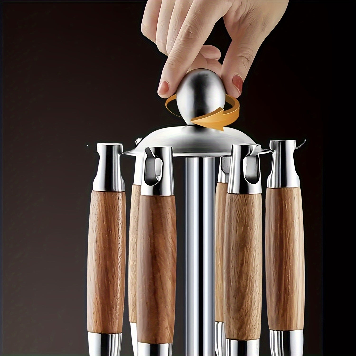 Seven-Piece Stainless Steel Cooking Utensil Set with Rotating Storage Stand
