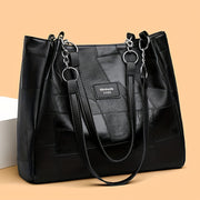 Black Quilted Faux Leather Tote Bag with Chain Strap for Travel and Shopping