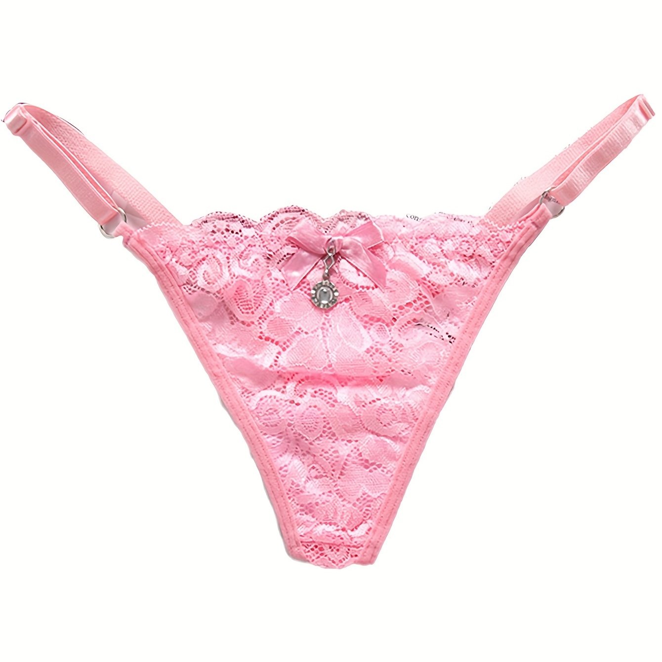 Women's Floral Lace Low Waist Thongs with Bow Tie Sexy Lingerie
