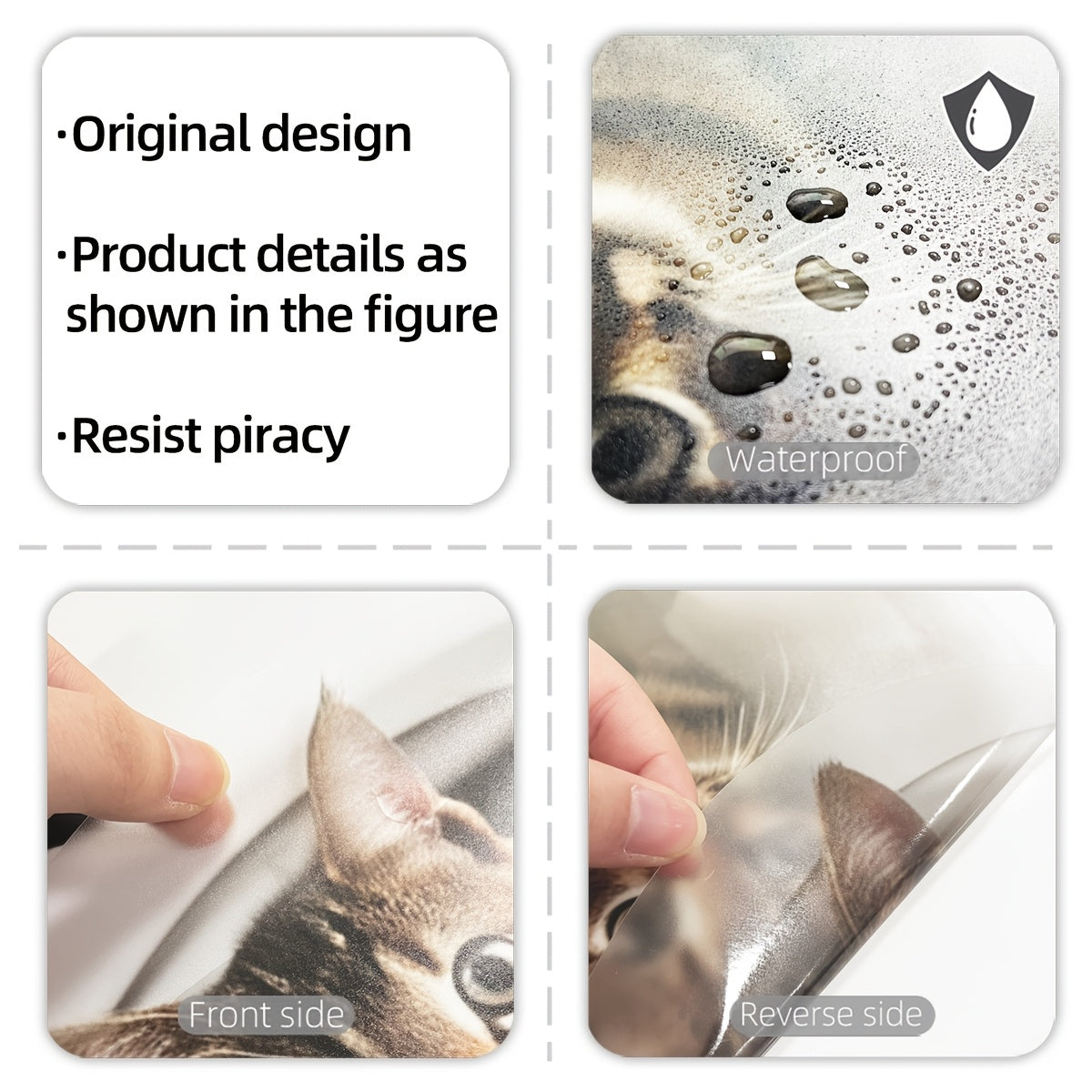 3D Cat Toilet Lid Decal Animal Print Self-Adhesive PVC Bathroom Decoration