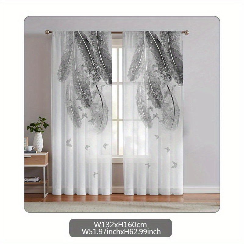 Set of 2 Feather Print Curtains for Bedroom Living Room Office Kitchen