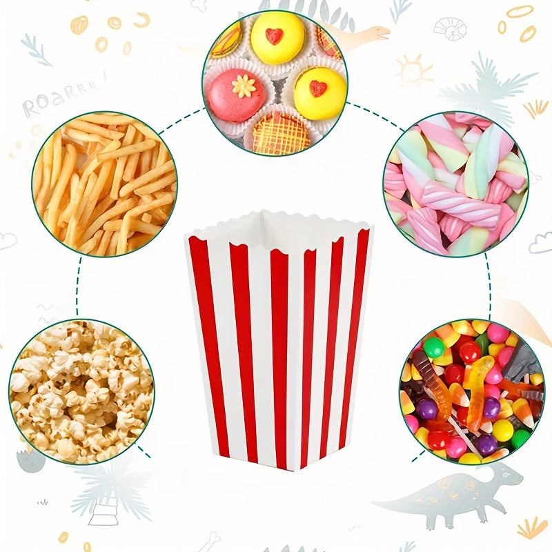 Striped Popcorn Boxes 10-Pack Paper Snack Containers for Movie Nights Parties