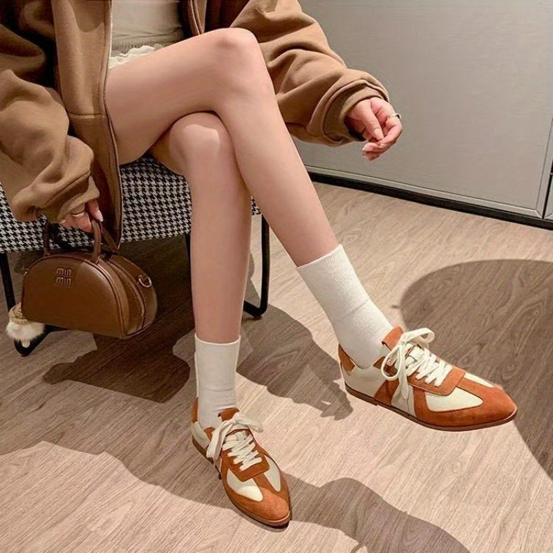 Women's Lace-Up Flats Synthetic Pointed Toe Shoes Non-Slip Cushioned All-Season
